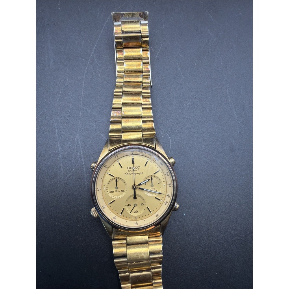 Vintage Seiko 7A28-7029 Gold Tone Quartz Chronograph Watch Non-Running